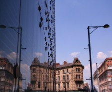 Manchester city centre, Exterior of National Football Museum on a sunny day, Susie Stubbs