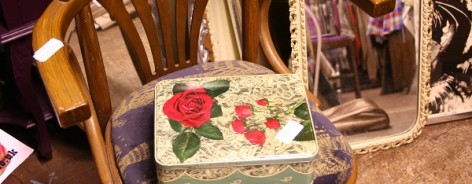 Vintage tin on chair, Susie Stubbs