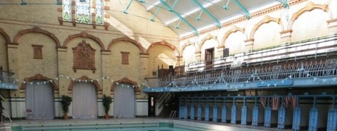 Photo of the inside of Victoria Baths, will a full pool and changing rooms