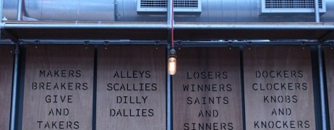Photo of The Brink's carved backboards behind the seats