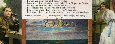 Vintage image of lovers during the war, communicating via postcards