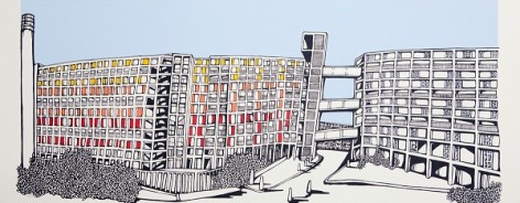 Illustration of Sheffield's Park Hill housing estate.