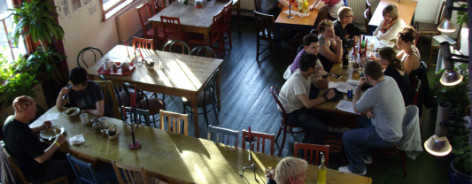 Looking down on the interior of the Egg Cafe in Liverpool