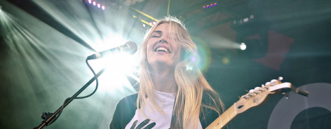 Photo of Tarquin Clark, singer from Slow Club, performing at Tramlines 2013