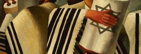 Painting of men holding big scrolls