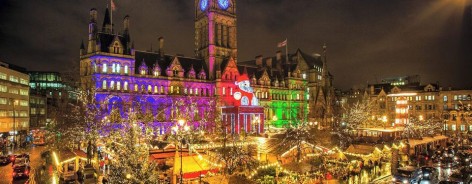 Photo of the markets lit up at night