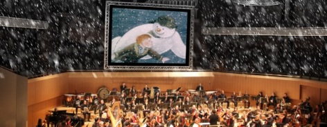Photo of The Snowman being screened with a live orchestra