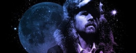 Photo of Gruff in wolf head with moon behind