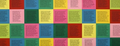 Text on coloured blocks