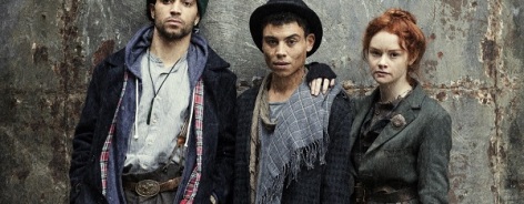 Photo of three actors in Scuttlers, two men and one woman