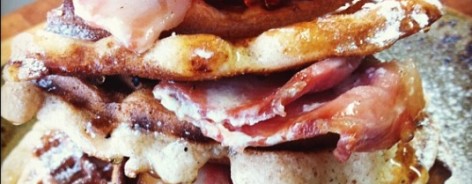Waffles with bacon and strawberry