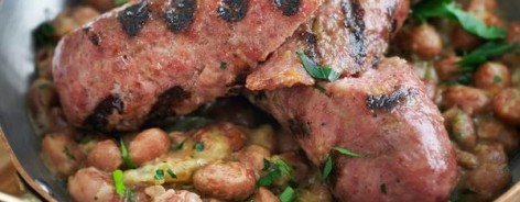 Photo of metal dish with griddled meat