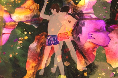 Photo of light box with painting of two men