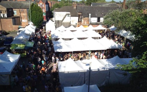 Photo of Levenshulme market stalls from above