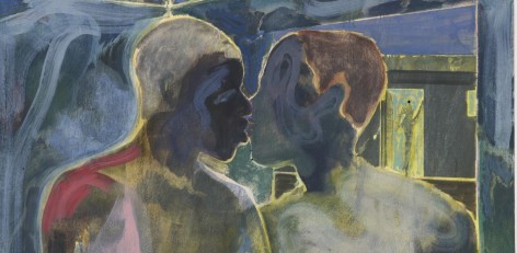 Painting of two people kissing