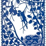 Blue paper-cut image called Our Adventure by Rob Ryan, appearing as part of The First Cut at Manchester Art Gallery in 2012