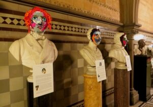 Warp and Weft have created crochet faces for statues in Manchester's town hall