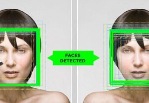 Image of facial recognition technology at work.