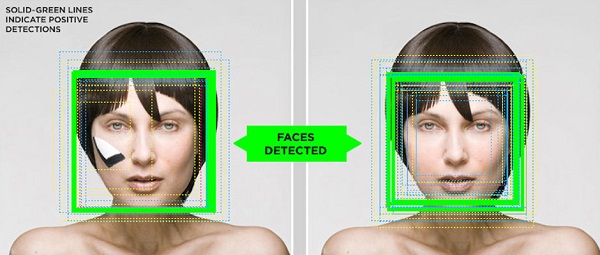 Image of facial recognition technology at work.