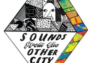 Poster for Sounds From the Other City, featuring colourful squares and cartoon faces.