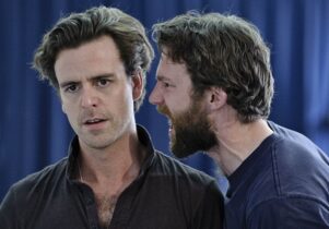 Tom Stuart as Paris (left) and Simon Harrison as Hector in rehearsal