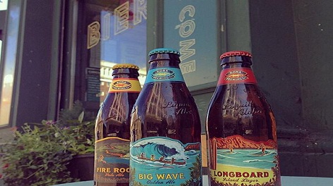Photo of three Hawaiian beers outside Bier bar