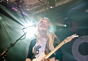 Photo of Tarquin Clark, singer from Slow Club, performing at Tramlines 2013