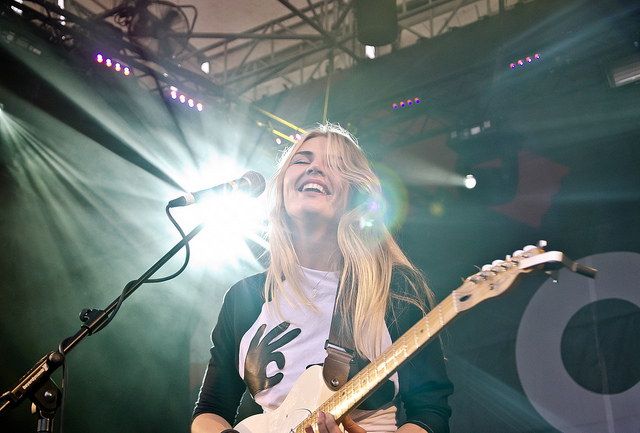 Photo of Tarquin Clark, singer from Slow Club, performing at Tramlines 2013