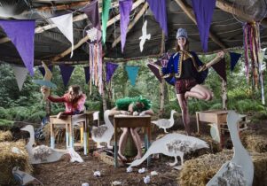 Photo of the Whirligig fun palace, with bunting and cut out geese