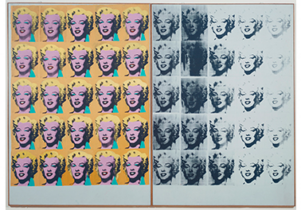 Photo of the Marilyn Diptych, one side colour, one side black and white