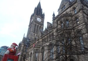 Photo of the Town Hall with Santa out front