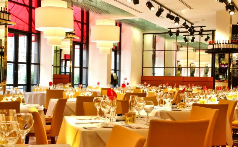 Photo of the restaurant interior with hanging lights