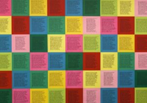 Text on coloured blocks