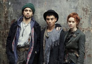 Photo of three actors in Scuttlers, two men and one woman