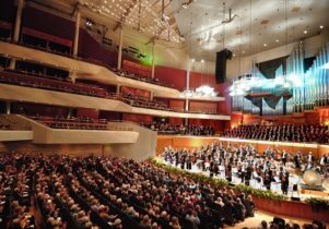 The stage and seats in the Bridgewater Hall