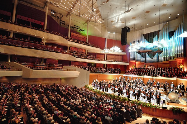 The stage and seats in the Bridgewater Hall