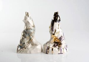 Ceramic wolf figurines
