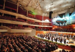 The seats and stage in The Bridgewater Hall