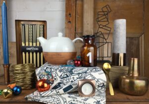 An arrangement of Christmas gifts