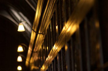 Lights above the bookcases in Chetham's Library