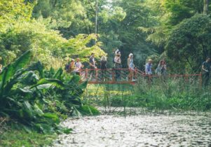 People crossing a bridge