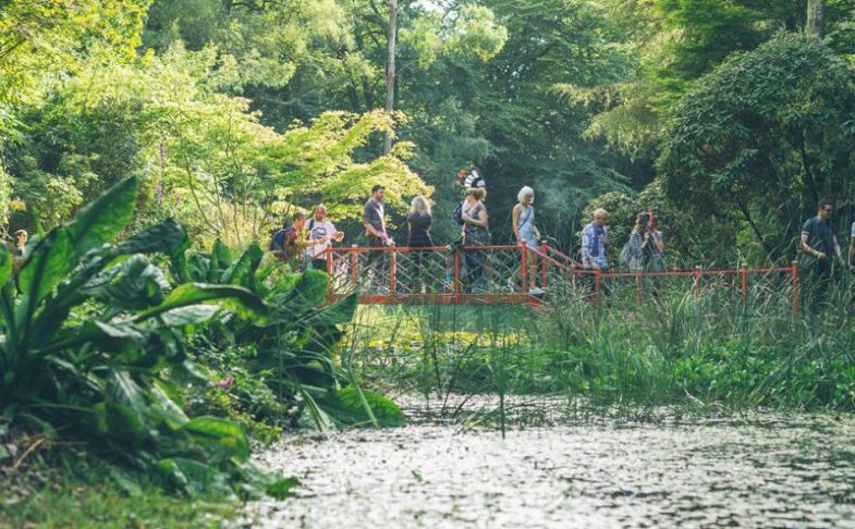 People crossing a bridge