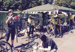 Bike stall by the lake