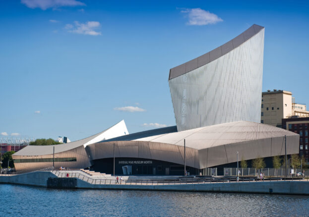 Imperial War Museum North exterior shot - host of story seekers