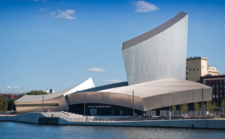 Imperial War Museum North exterior shot - host of story seekers