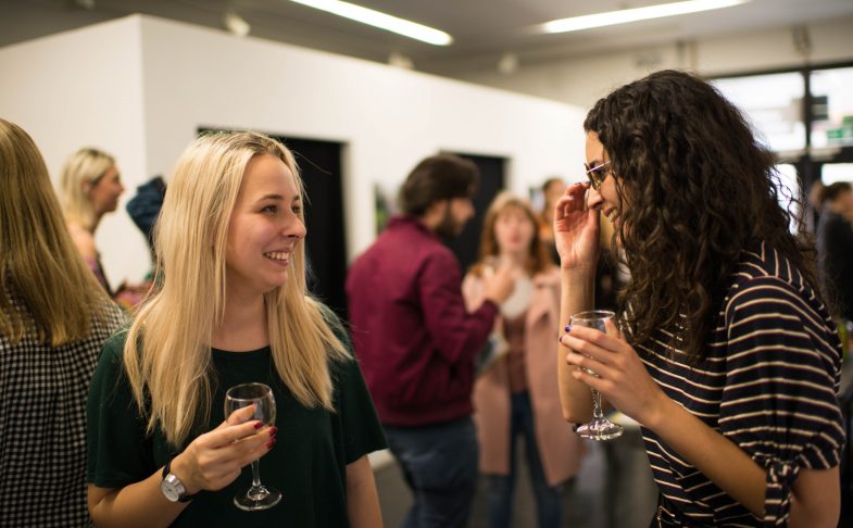 Two women talking at the Small Steps Festival launch