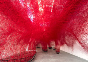Chiharu Shiota –Uncertain Journey, 2016, Blainsouthern Berlin, Germany. Installation metal frames red wool. Photo Christian Gglaaser. Copyright Vgbildkunstbonn 2017 and the artist. Yorkshire Sculpture Park