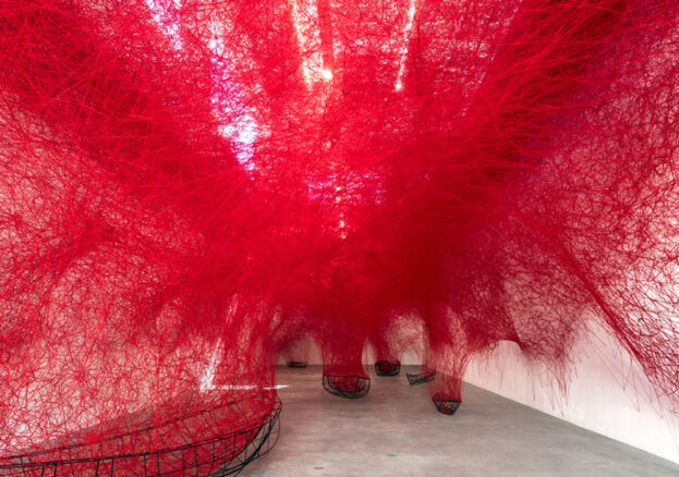 Chiharu Shiota –Uncertain Journey, 2016, Blainsouthern Berlin, Germany. Installation metal frames red wool. Photo Christian Gglaaser. Copyright Vgbildkunstbonn 2017 and the artist. Yorkshire Sculpture Park