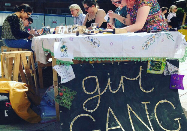 Protest bunting craft table