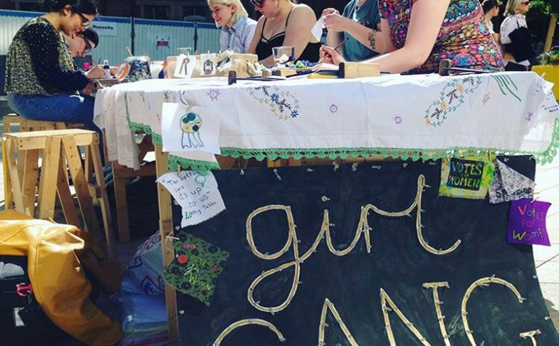 Protest bunting craft table